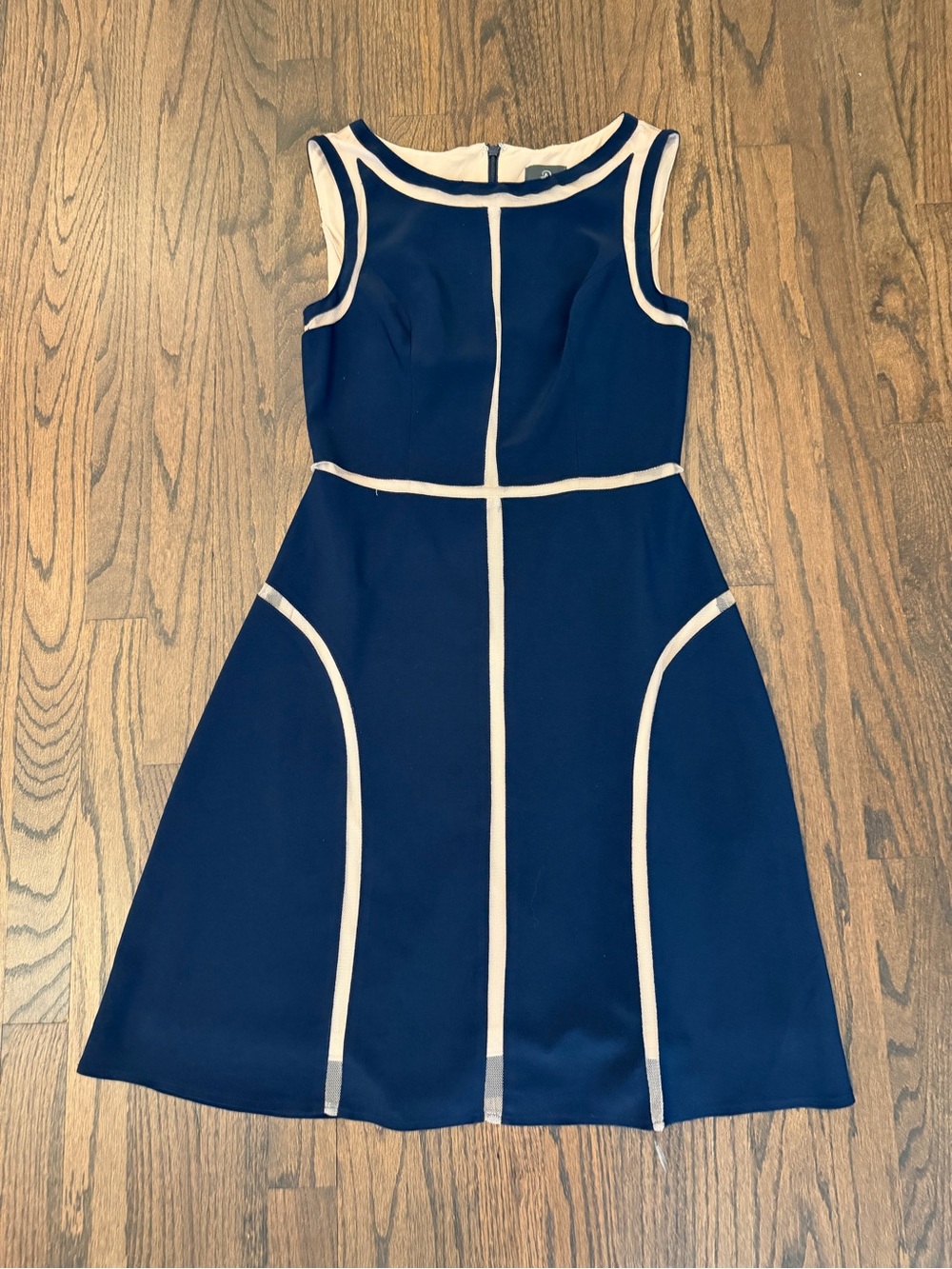 Adrianna Papell Navy A-Line Dress with Cream Piping